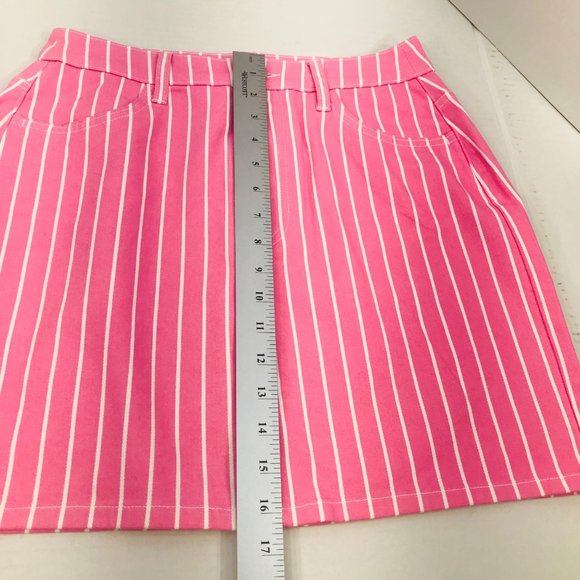 Victor Glemaud Women's Size 4 High Rise Mini Jean Skirt Pink Pinstripe NWOT - Picture 7 of 8